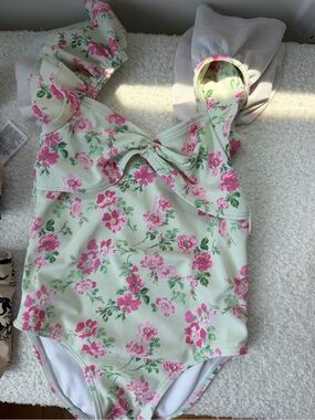 Girls Floral One-Piece Swimsuit - Pink & Mint